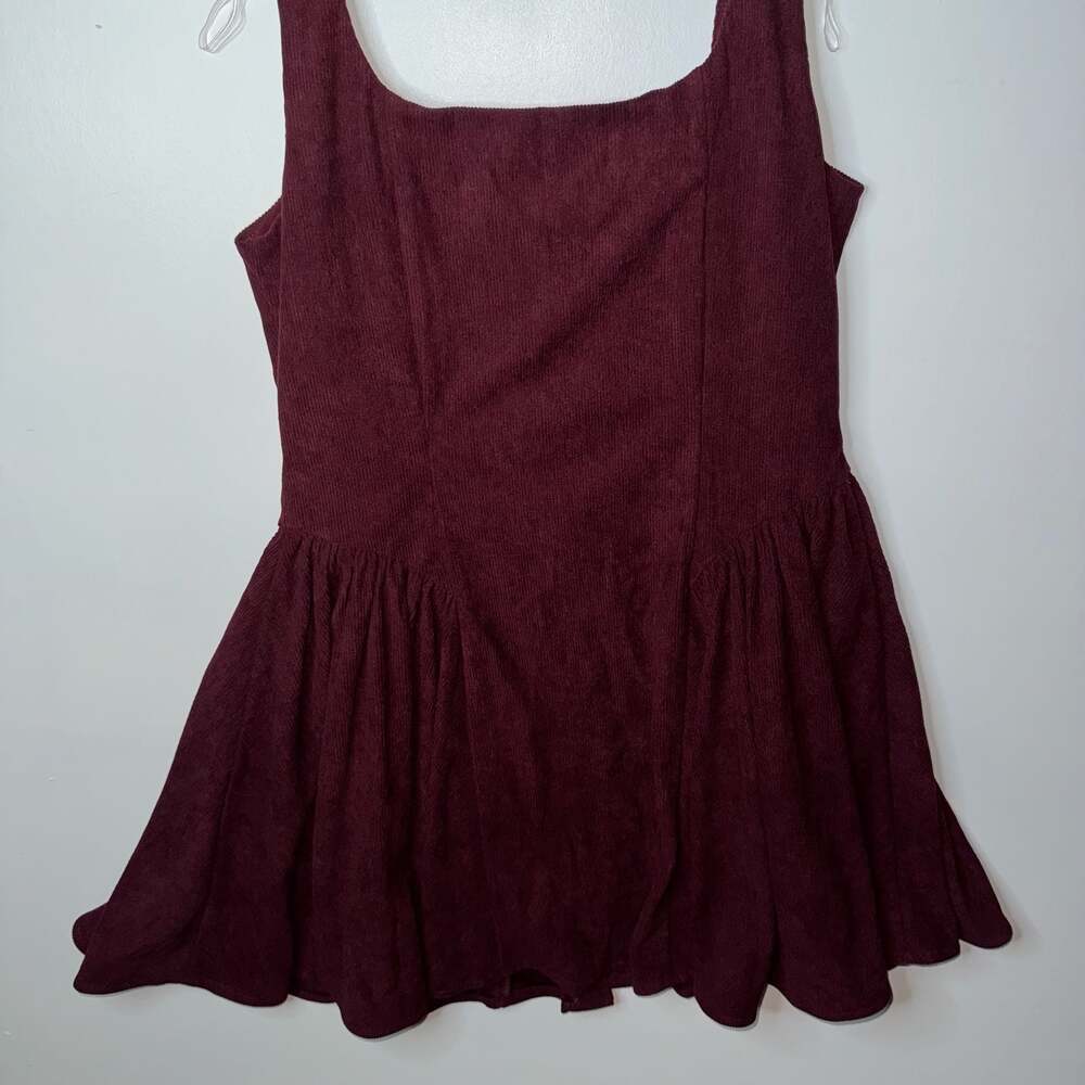 Altar'd State Burgundy Corduroy Button Front Square Neck Mini Dress - Picture 11 of 12